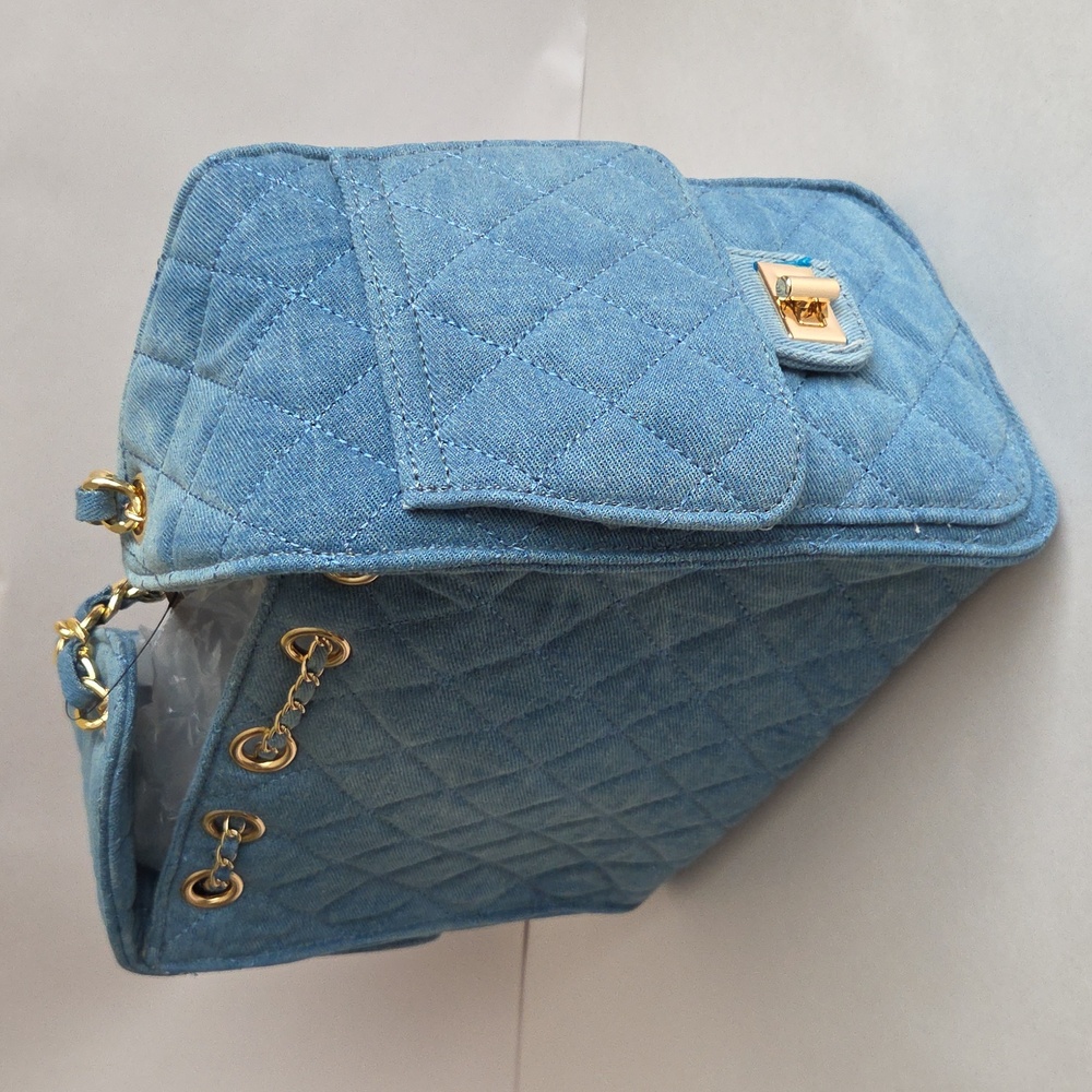 NWT Quilted Denim Chain Shoulder Chain Bag - Picture 6 of 10